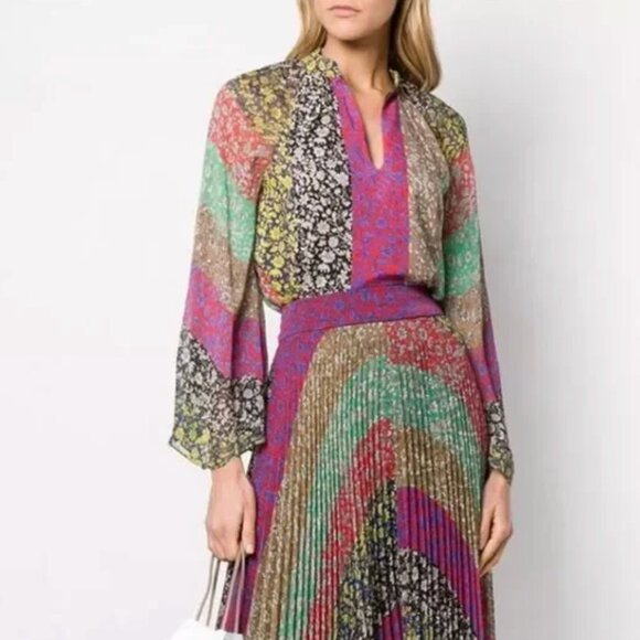 Alice + Olivia Prija Keyhole Printed Flare-Sleeve Blouse, Jasmine Stripe Multi - Picture 3 of 11